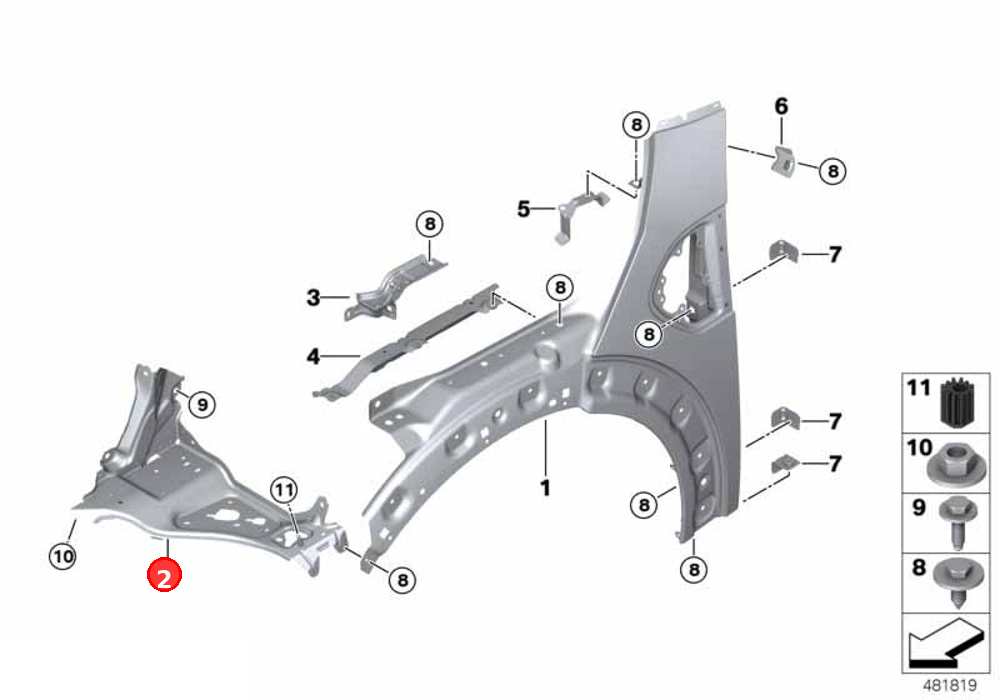 Positioning component left side of headlight OE 51647378745