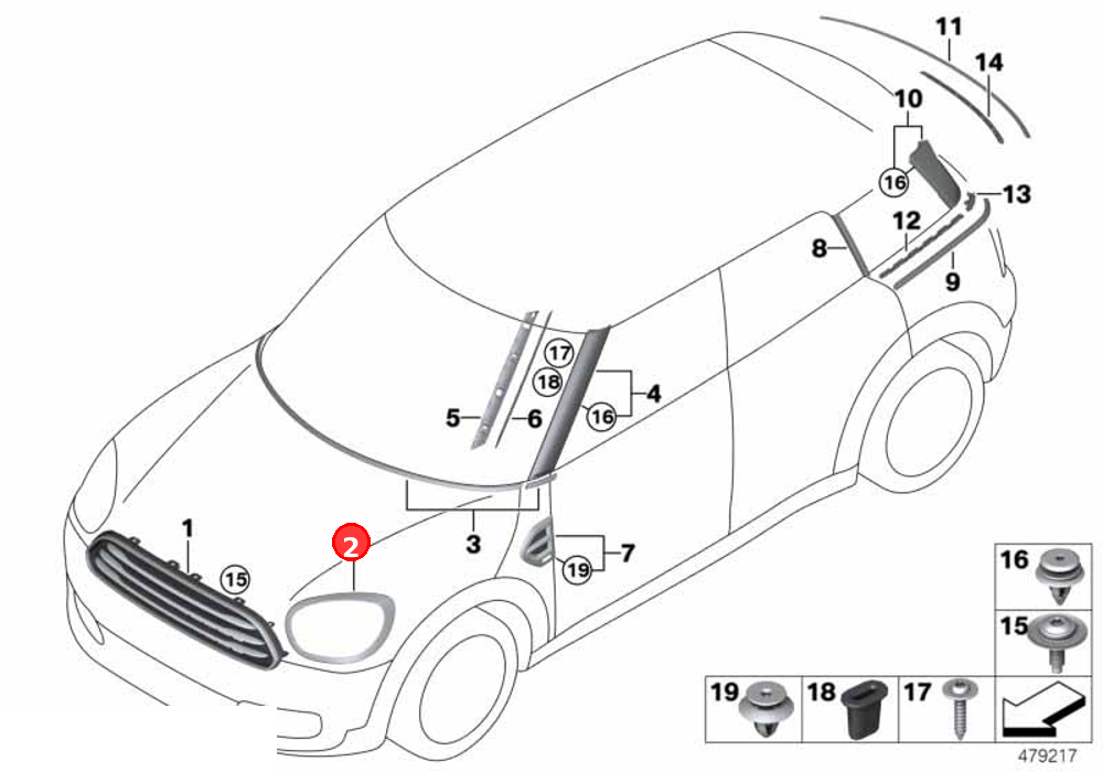 Left side of decorative ring headlight OE 51137388117