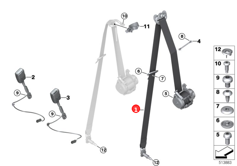 Chest seat belt, front right OE 72117384978
