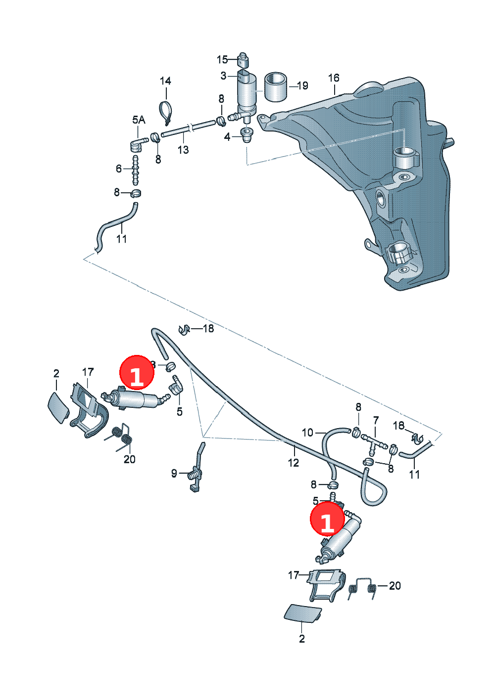 Lift cylinderfor headlight washer system also use: OE 8T0955101B