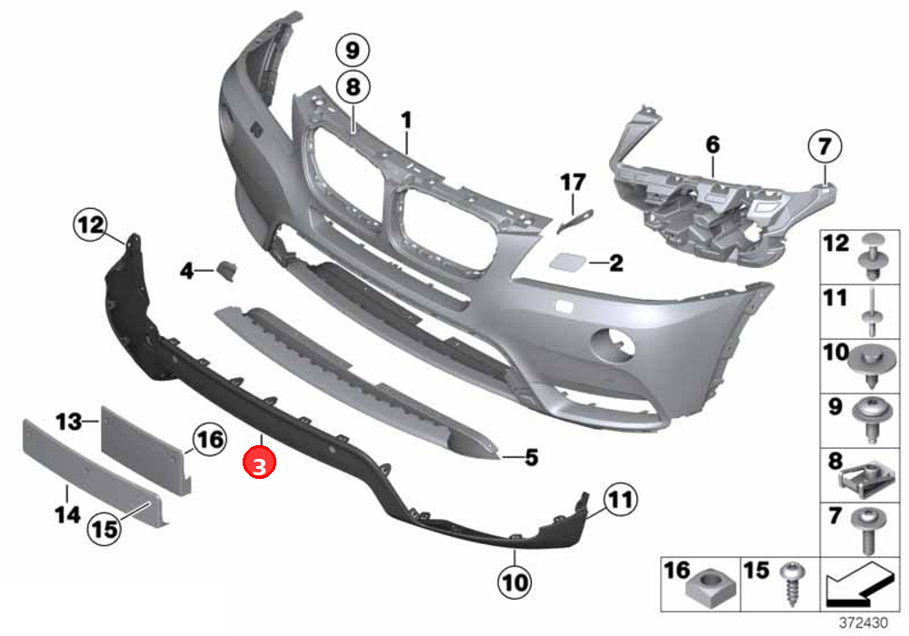 Trim, panel, front, black OE 51117210441