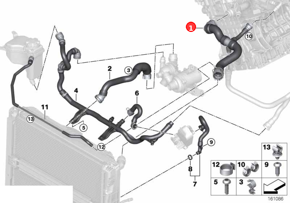 Hose, engine feed-radiator top OE 17127566031