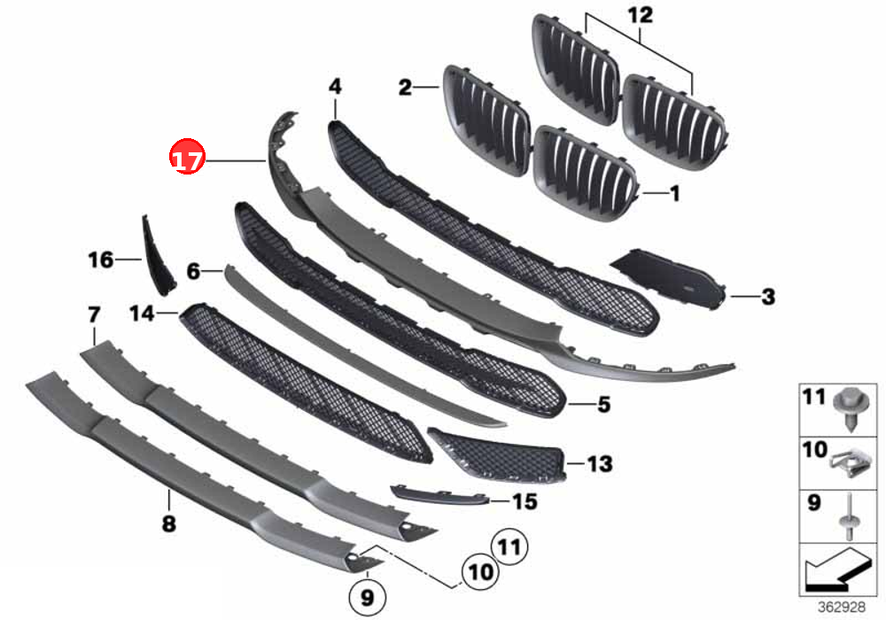 Trim, air duct, front OE 51117374101