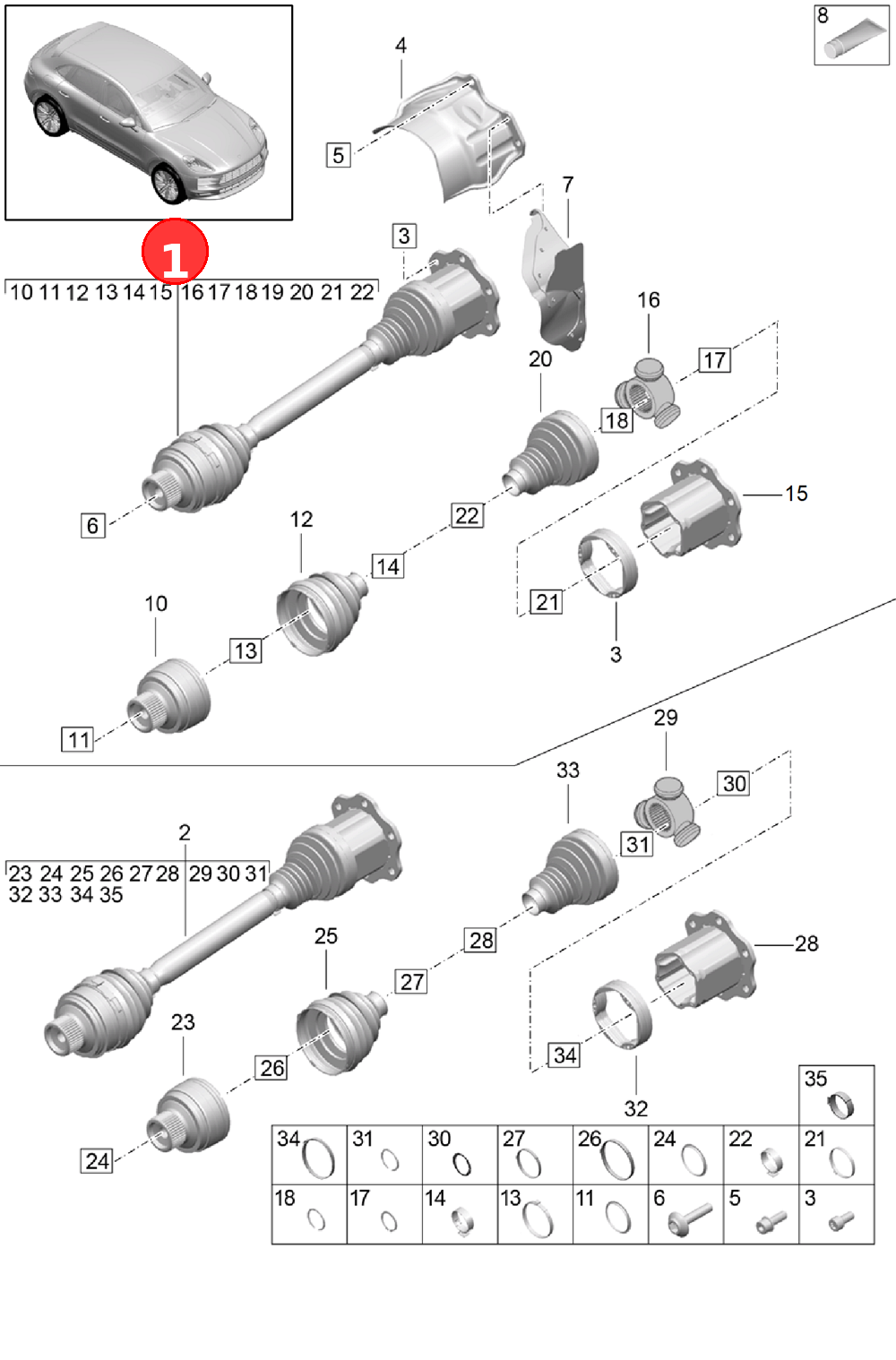 Drive shaftSee technical informationSee main group 4 OE 95B407271K
