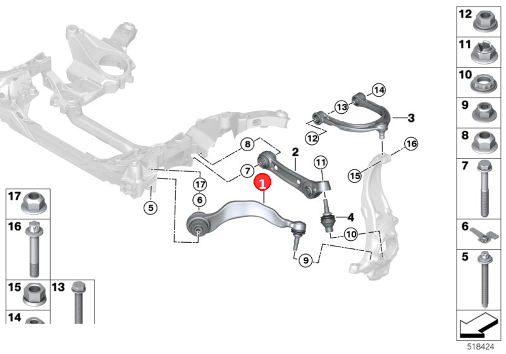 Tension strut with hydr. mount, left OE 31106861157