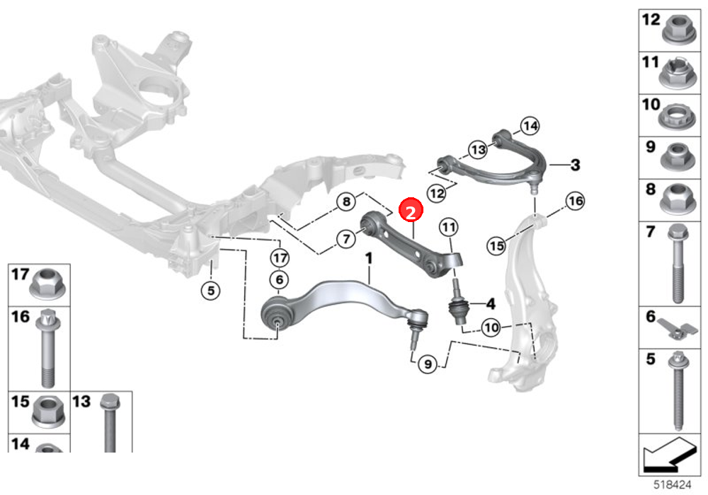 Wishbone, bottom, with rubber mount left OE 31106861173
