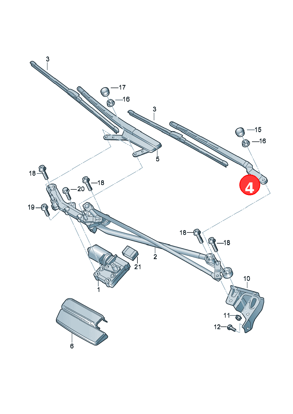 Aero wiper arm(drivers side) OE 4L1955407A