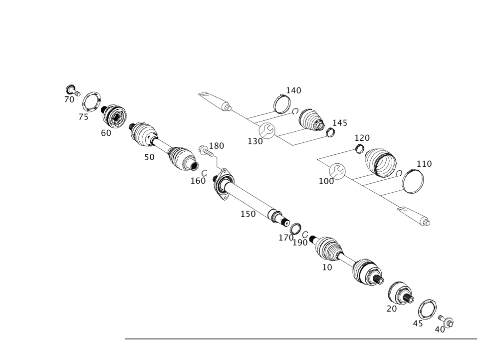 Dust cover parts kit for right side half axle wheel side. OE A2463303301