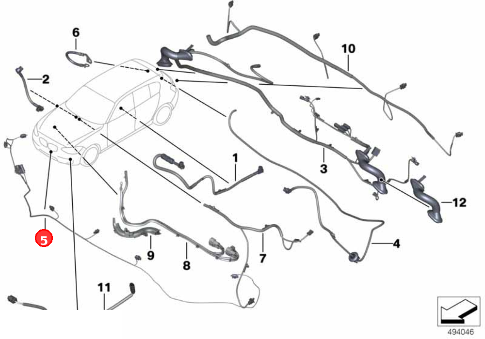 Set of cables, front apron OE 61129365042