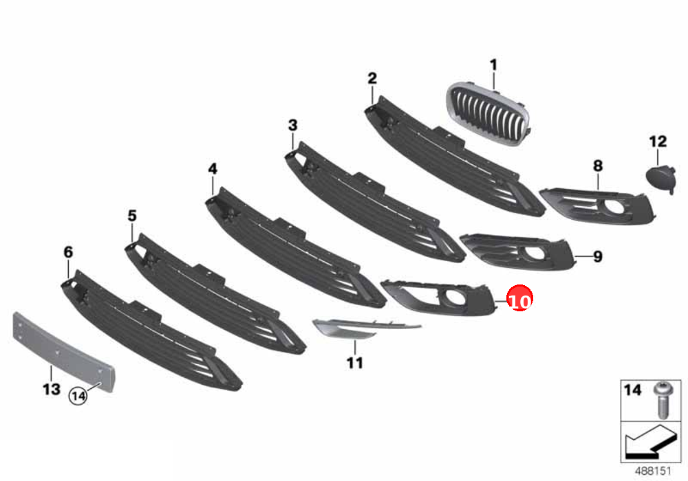 Grille, side, open, right OE 51117347220