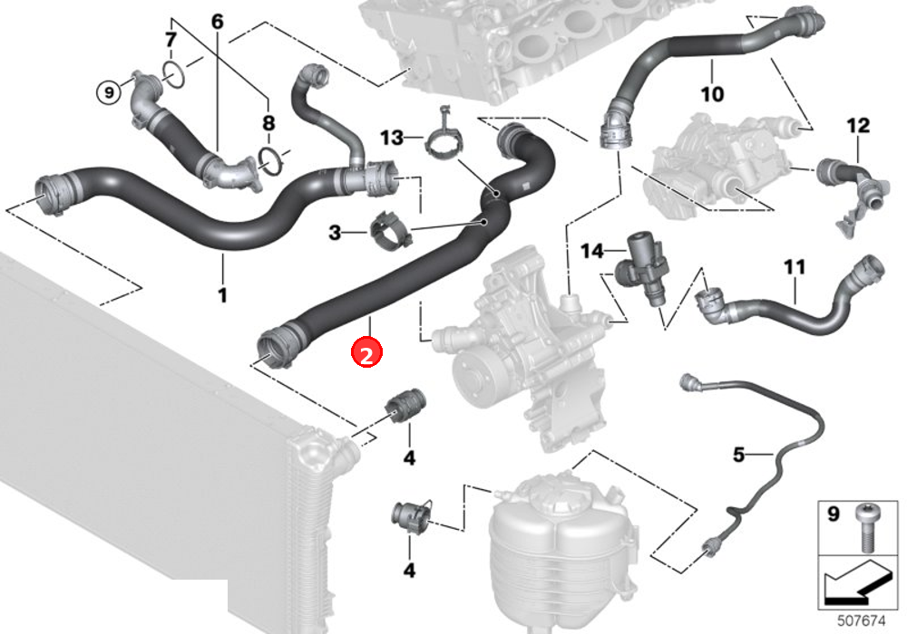 Line, cylinder head-radiator OE 17128654822