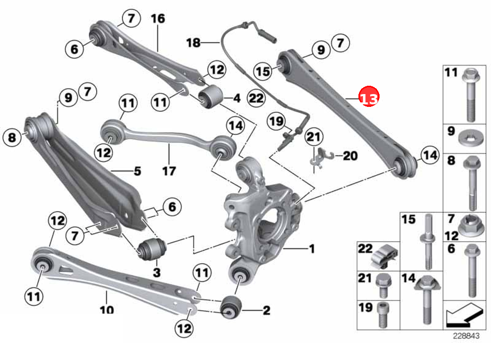 Toe arm with rubber mount, left OE 33326788549