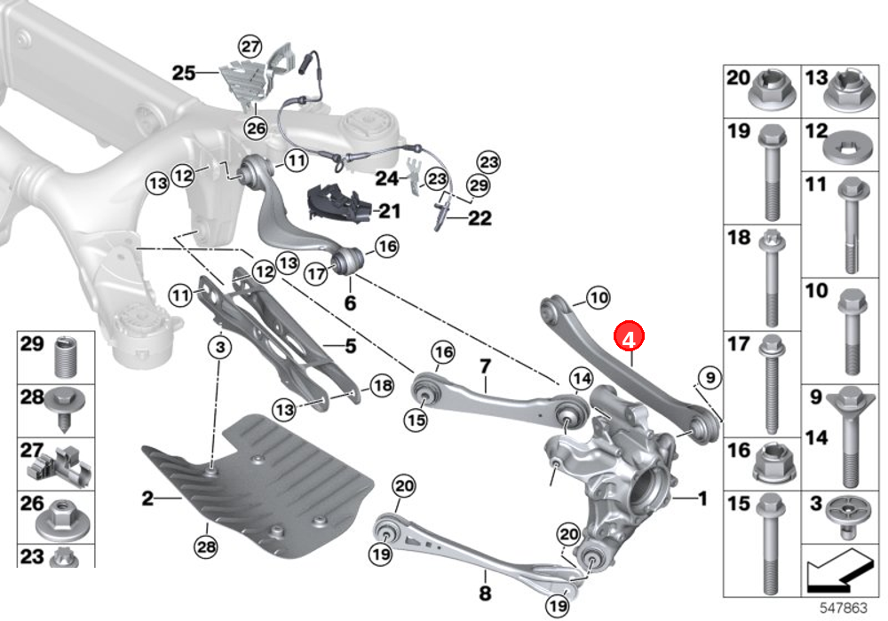 Toe arm with rubber mount, left OE 33306878029