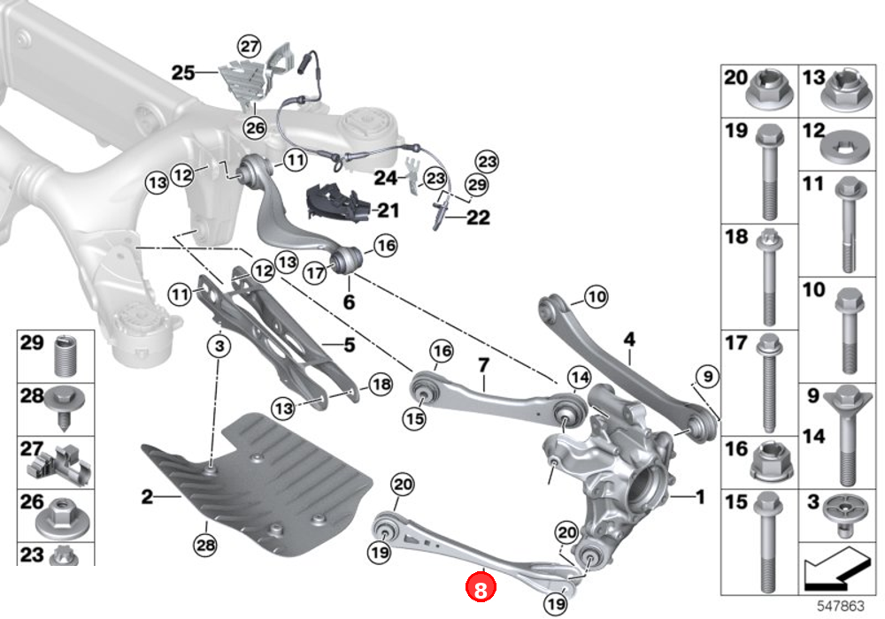 Trailing arm with rubber mount OE 33306878037
