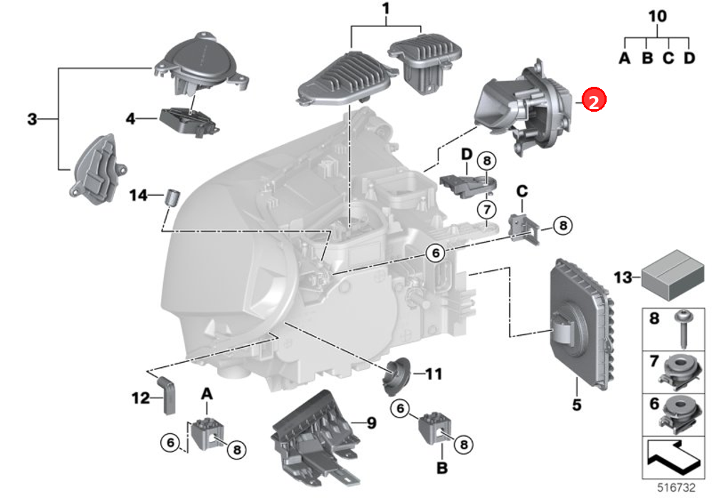 LED module, cornering light, right OE 63117428788