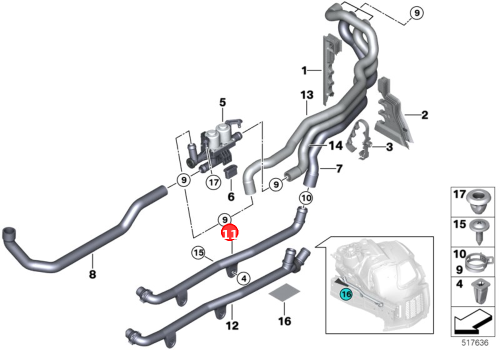 Coolant return pipe OE 64509170343
