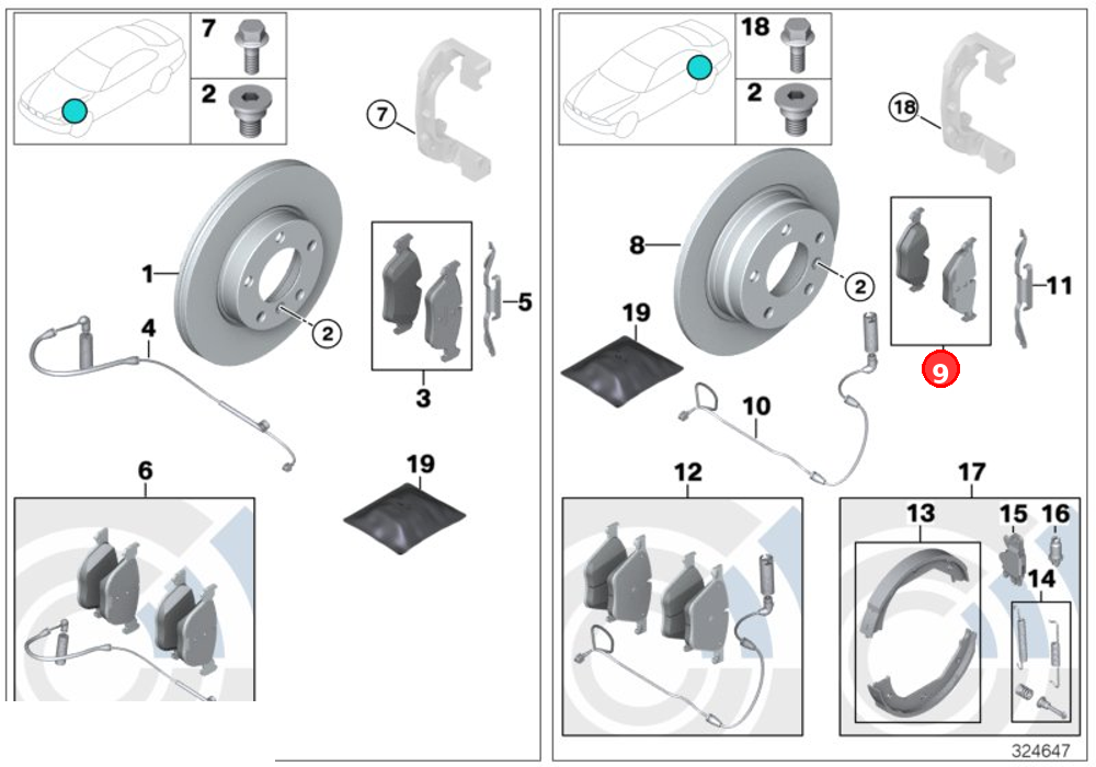 Repair kit, brake pads asbestos-free OE 34216763043