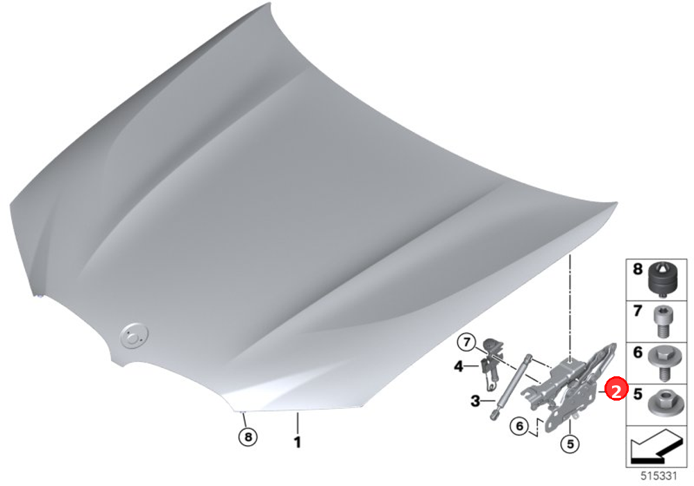 Right engine hood hinge OE 41617475792