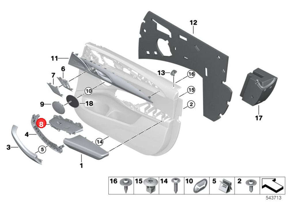 Trim, power window switch, right OE 51417473182