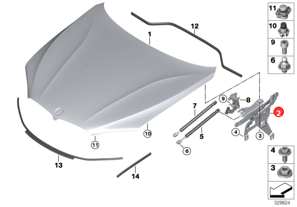 Right engine hood hinge OE 41007381782