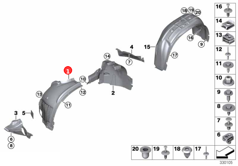 Cover,wheel arch,frontsection,front left OE 51717290853