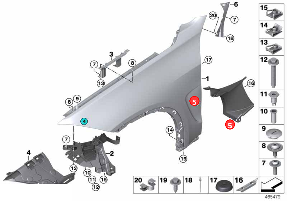 Air duct, side panel, front right OE 51657294540