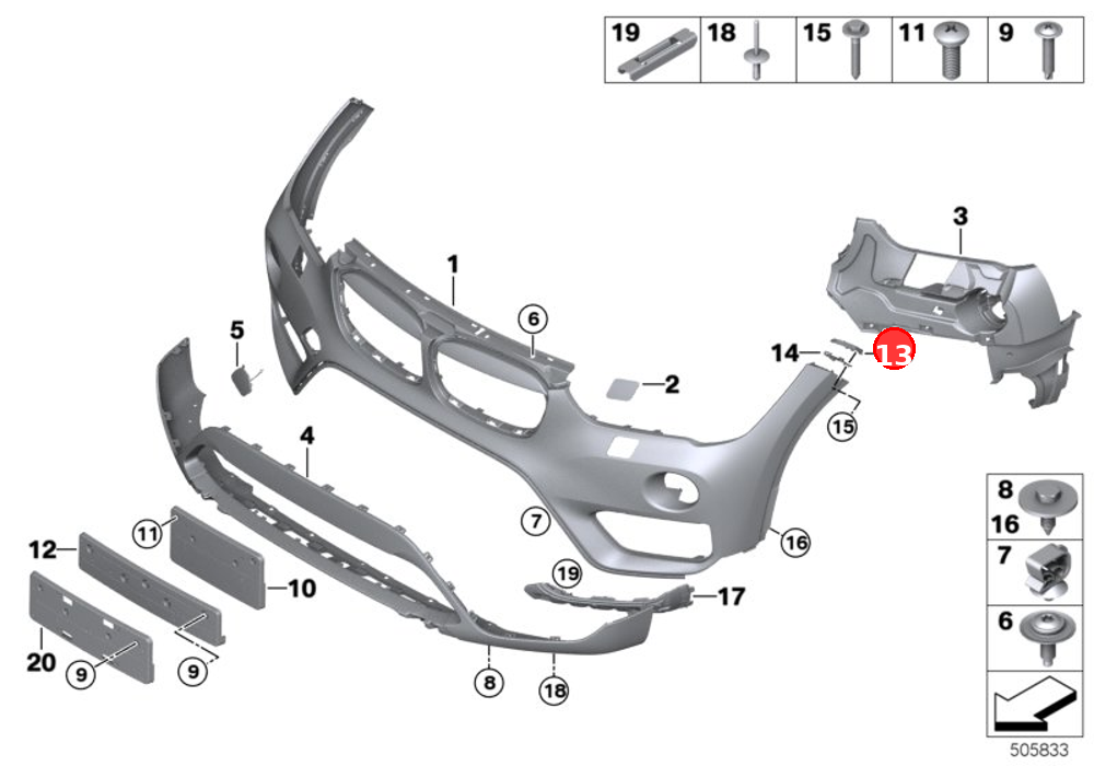 Mounting, side panel, front top right OE 51117354768
