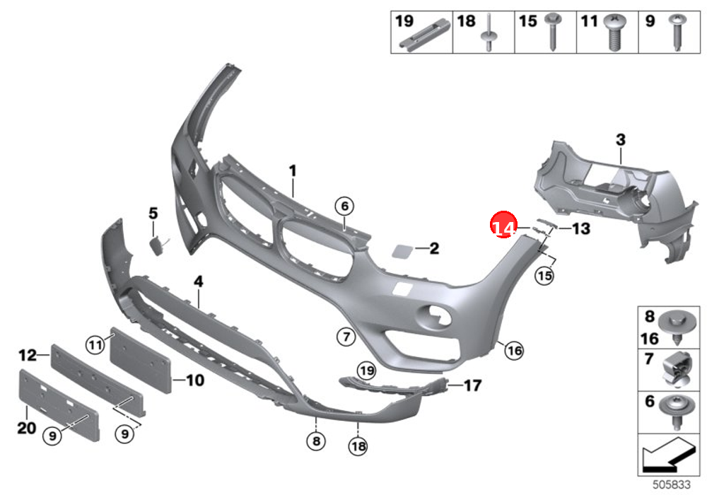 Insert, bumper front right OE 51117354770