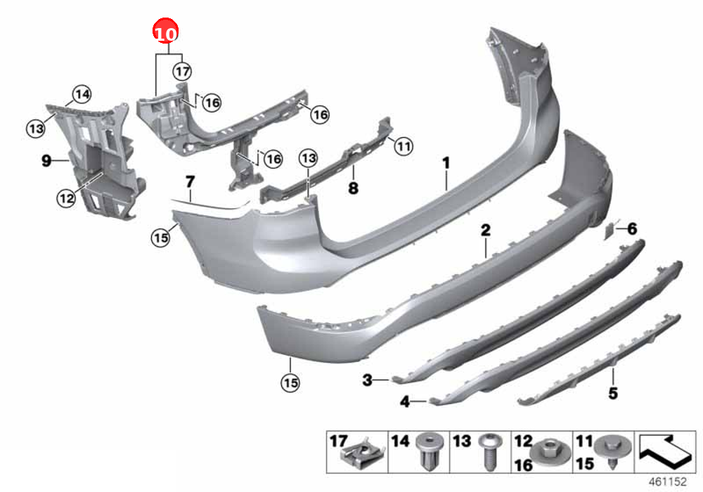 Mounting, bumper, corner rear left OE 51127381119