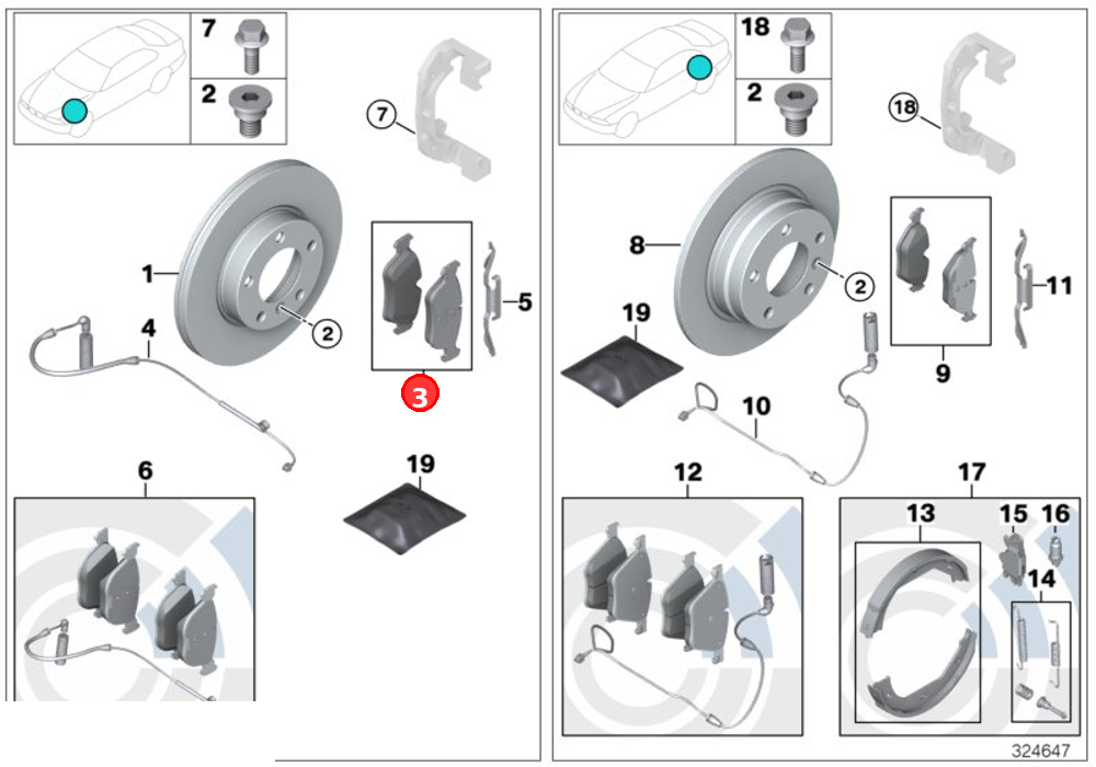 Repair kit, brake pads asbestos\-free OE 34116780711