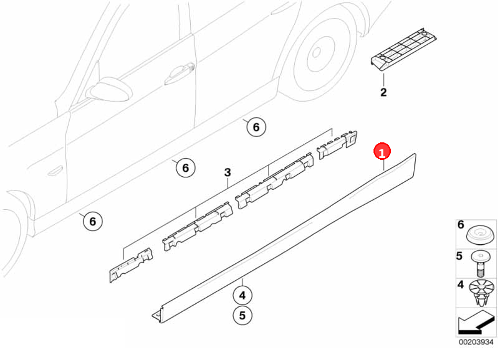 Primed right door sill trim panel OE 51777202654