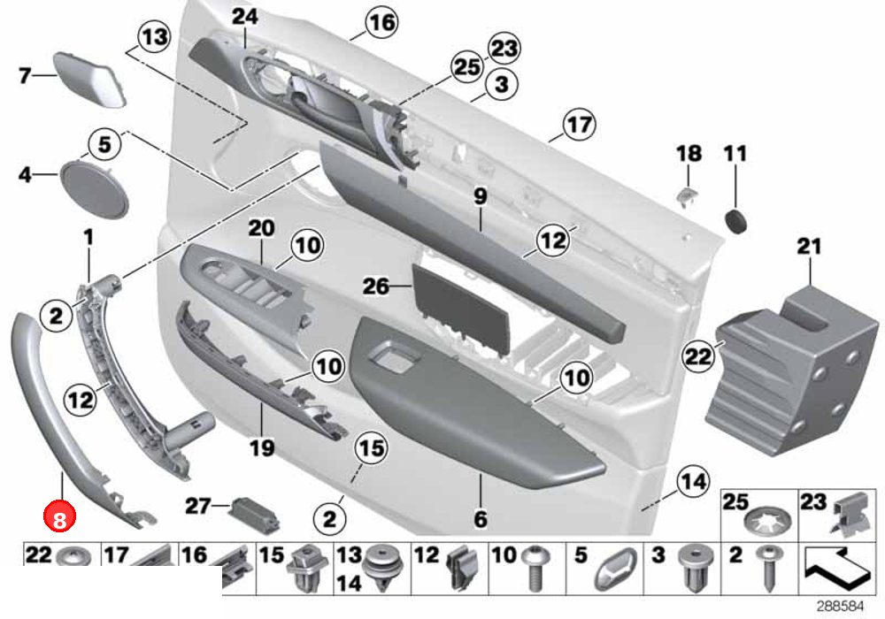Cover, interior handle, leather right OE 51417248502