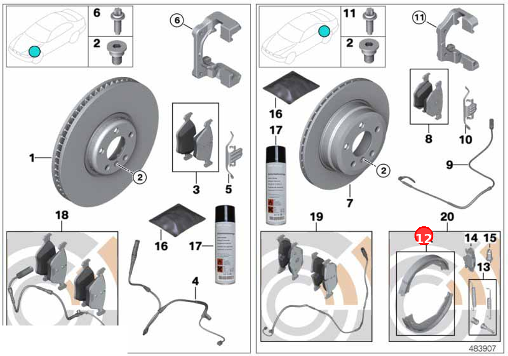 Repair kit brake shoe asbestos-free OE 34416761292