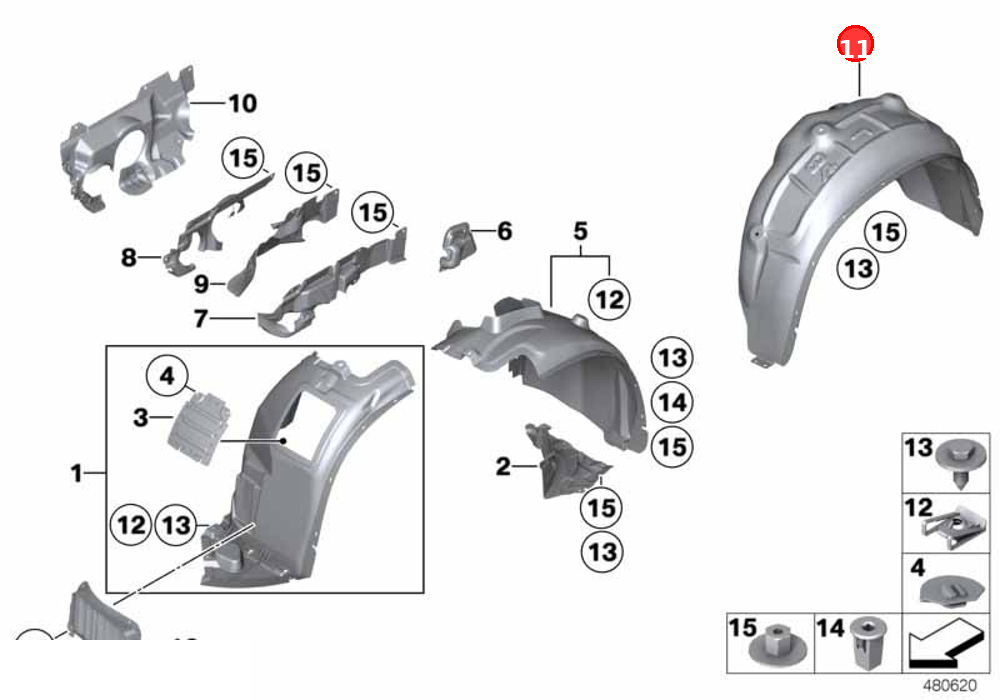 Cover, wheel housing, rear right OE 51712990088