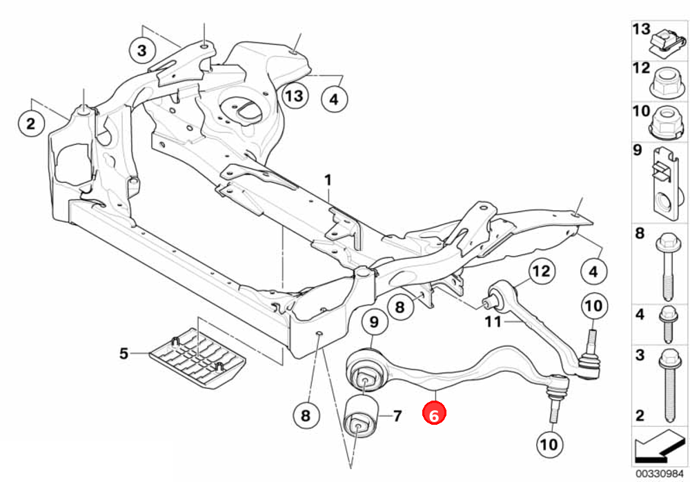 Repair kit, trailing link, left OE 31122409599