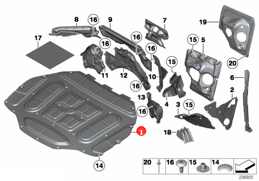 Sound insulating engine hood OE 51486989300