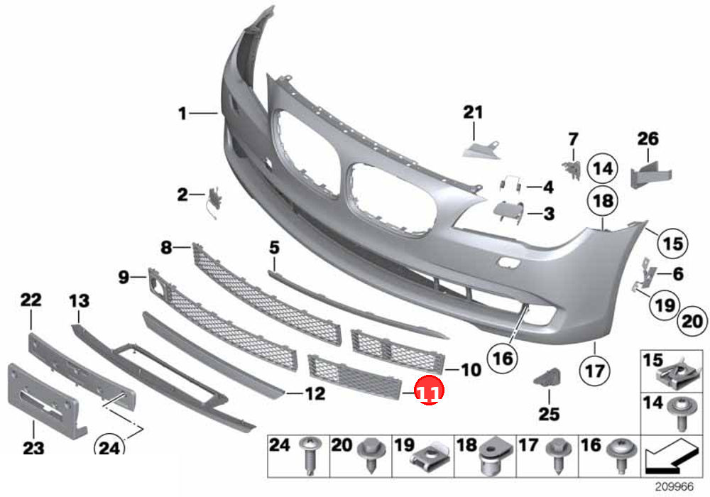 Grille, air inlet, partly closed, left OE 51117186505