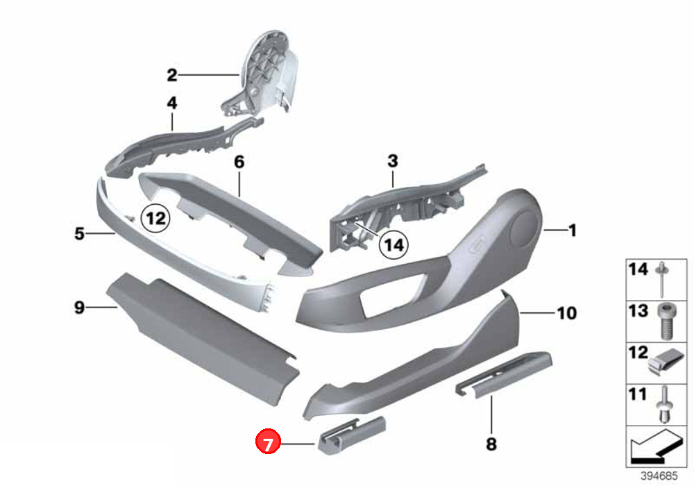 Trim, seat rail, front right OE 52109175066