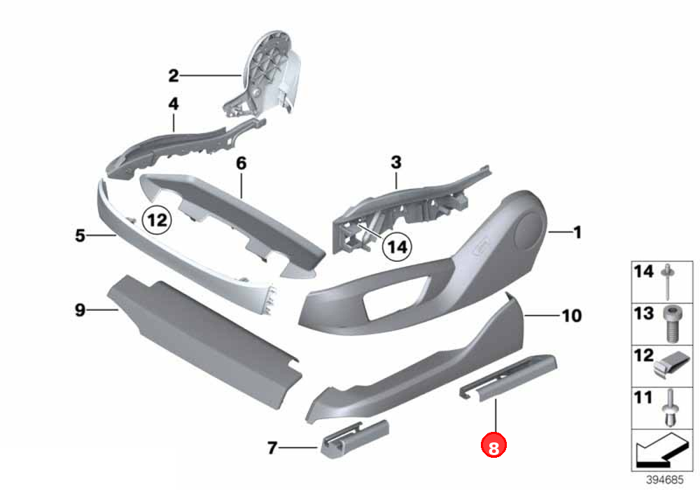 Trim, seat rail, rear left OE 52109175071