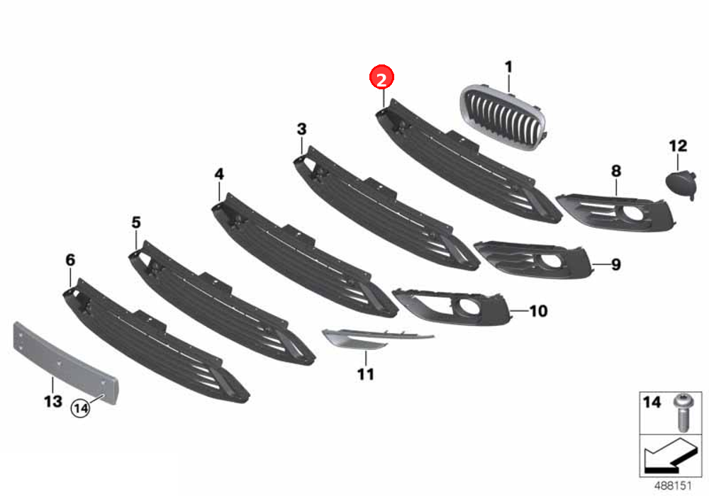 Grille, bumper, middle, closed OE 51117301566