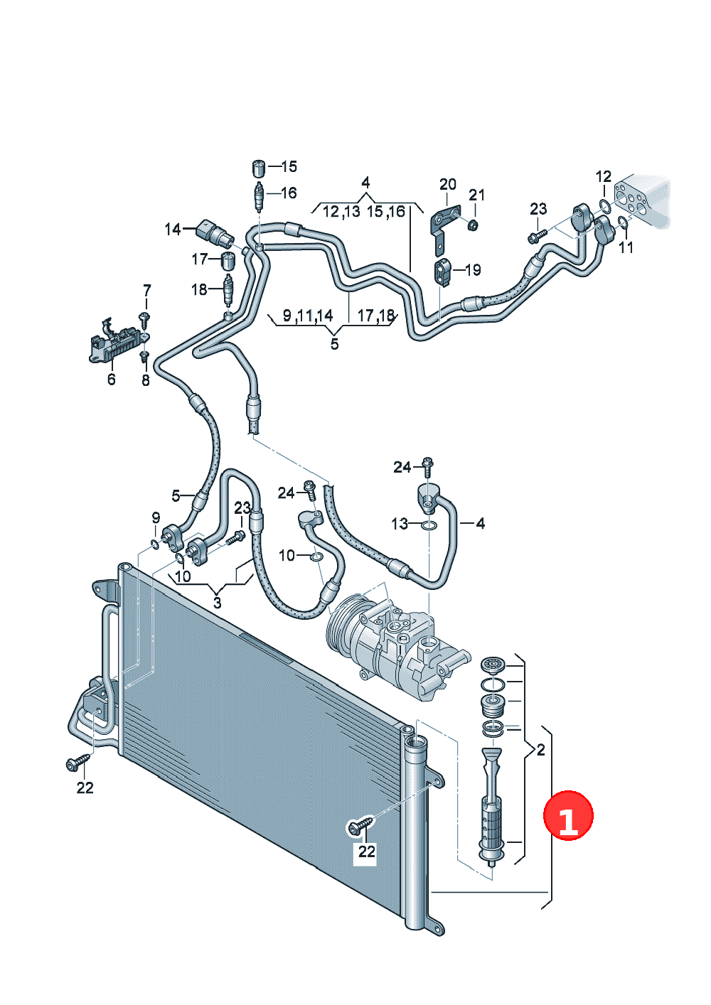 A/C condenser with
dryer
D             >> \- 27.05.2013 OE 6R0820411G