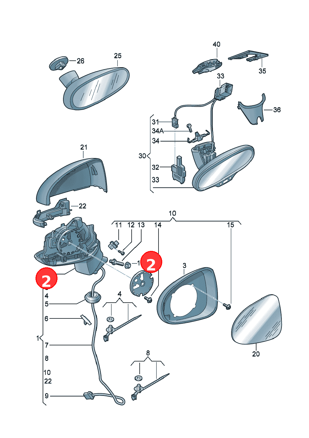 Adjusting unit with motor for exterior mirror D - 07.11.2011 OE 8T0959577