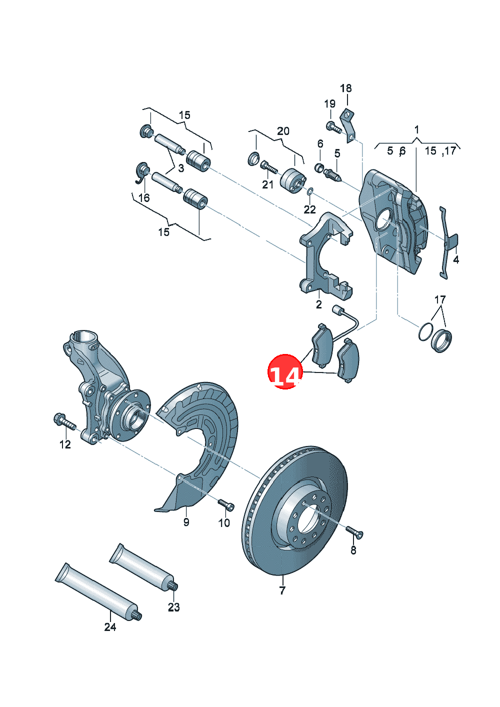 1 set: brake pads with
wear indicator for disc
brake OE 8J0698151F