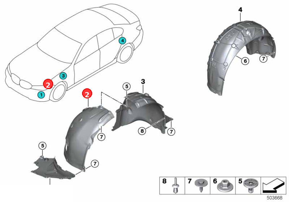 Cover,wheel arch,frontsection,front left OE 51717315729