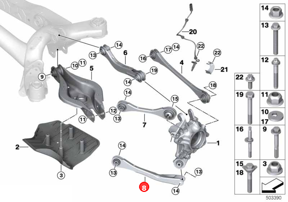 Trailing arm with rubber mount OE 33306878639