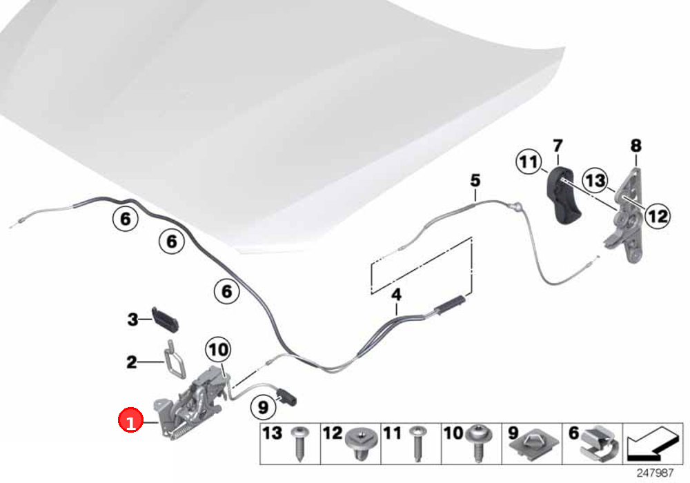 Left lower part of hood lock OE 51237242548