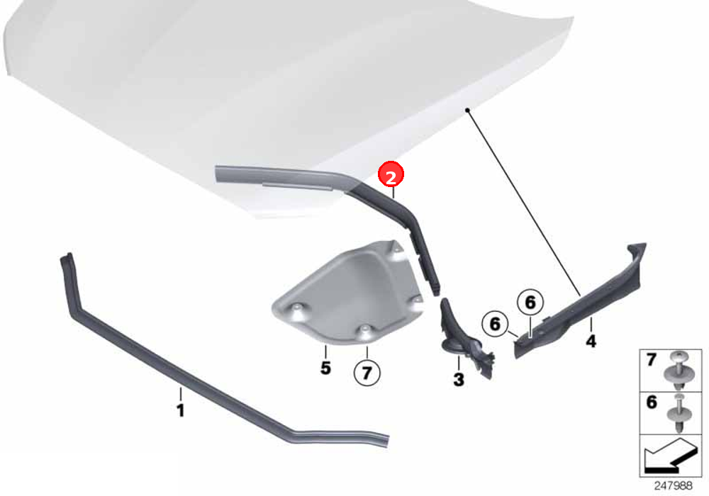 Rear engine hood sealing OE 51767239146