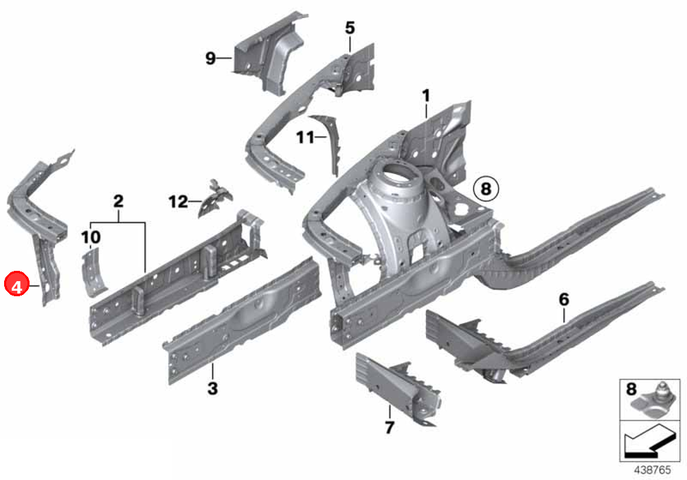 Supporting strut,whl house, interior lft OE 41007284101