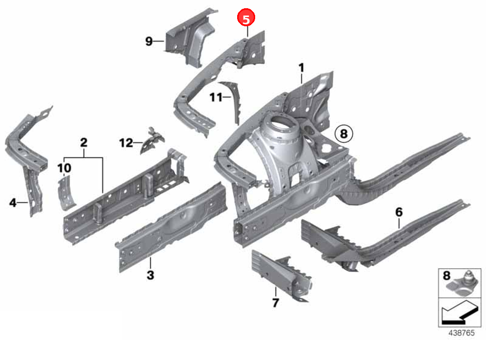 Supporting strut,whl house, exterior lft OE 41007284103