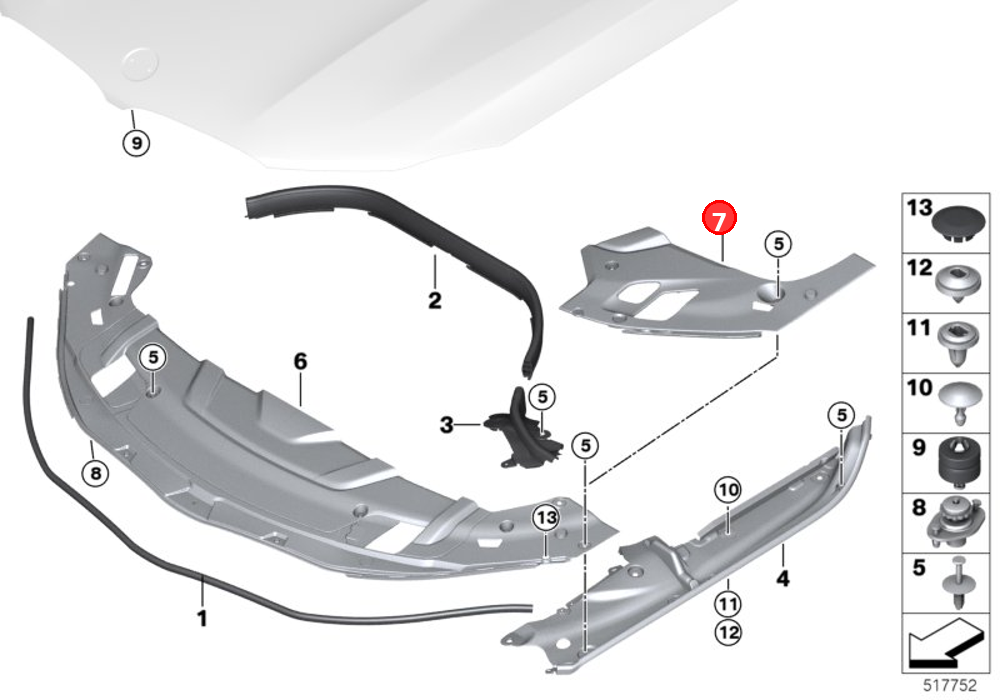 Upper right engine compartment cover OE 51767349604